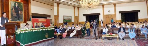 Governor Khyber Pakhtunkhwa Faisal Karim Kundi addressing Pre-COP simulation session held under ministry of Climate Change at Governor House.